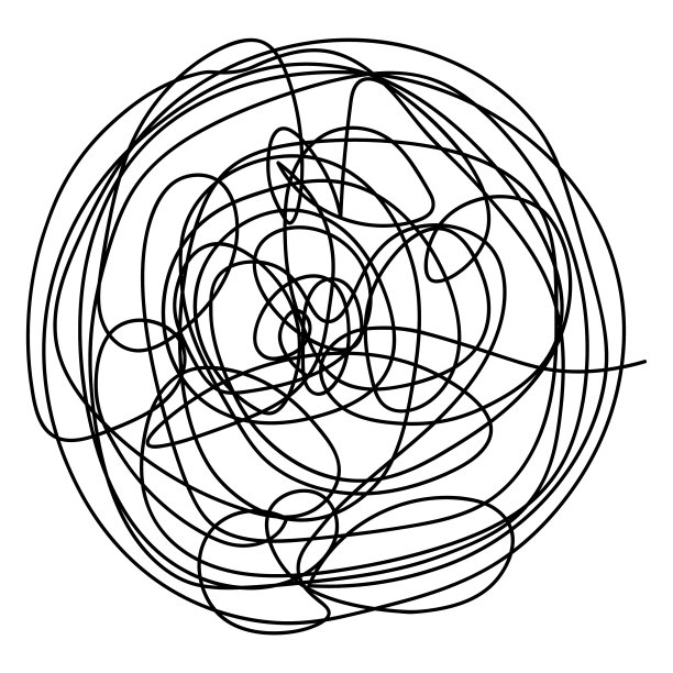 盘绕的线球。线的末端松了。纠结的涂鸦。用黑笔画的线。图片下载