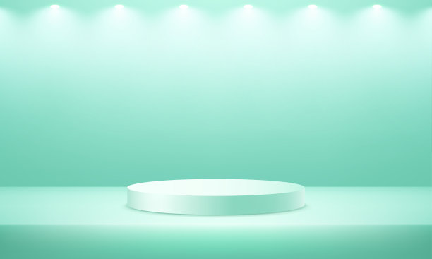 绿色背景矢量3d与讲台。空的蓝色和绿色的演播室背景。矢量插图。图片下载