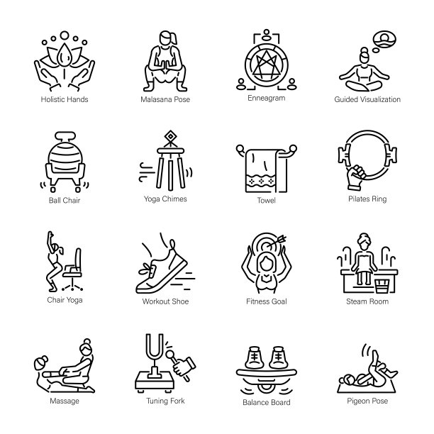 最新包瑜伽和健康线图标图片下载