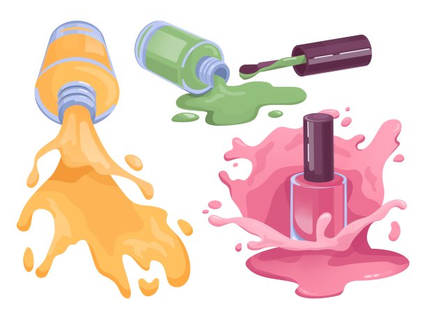 溅起的指甲油。美甲彩绘喷溅彩色液体滴，魅力化妆品为女性指甲护理新潮美容院广告，时髦插图作者图形图片下载