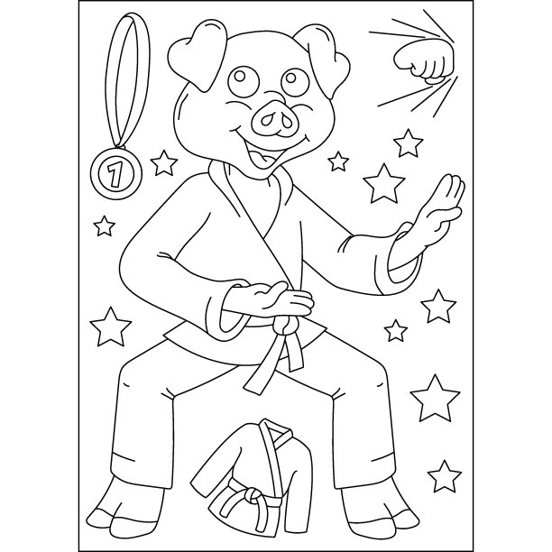 猪动物武术涂色书页图片下载