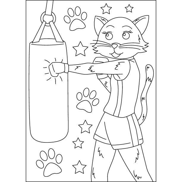 猫动物武术涂色书页图片下载