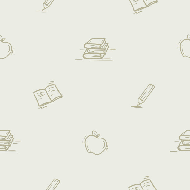 天衣无缝的花纹带着学校的属性，秋天，学习，第一声钟声。简单的矢量插图与重复的教科书，笔记本，苹果，铅笔的学校图标图片下载