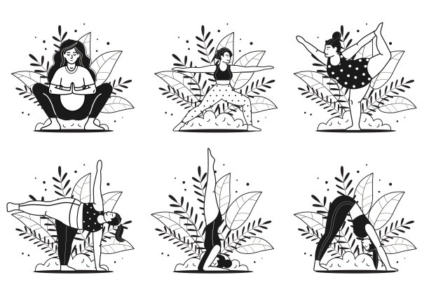 不同的女性在线条艺术中做瑜伽图片下载