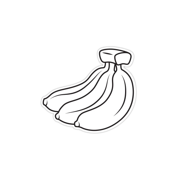 一束香蕉形成一个微笑的脸贴纸黑白图画的矢量插图，让孩子们根据图片学习颜色。图片下载
