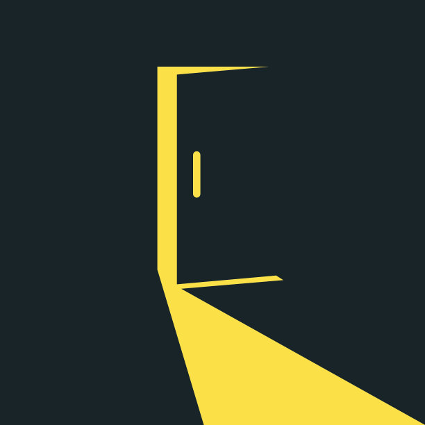 打开门与光图标在平面风格。暗室矢量插图上孤立的背景。门道入口标识经营理念。图片下载