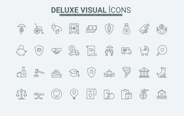 人寿和健康保险，财产和婚姻，盾牌和伞线图标集图片下载