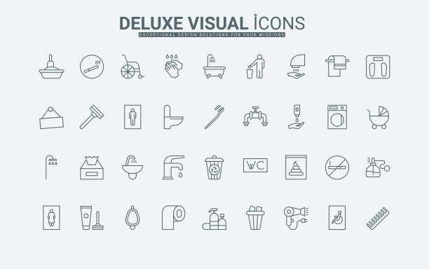 厕所和浴室，卫生工具和化妆品，洗手间线图标设置的标志图片下载