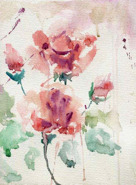 老式复古玫瑰插图在水彩图片下载