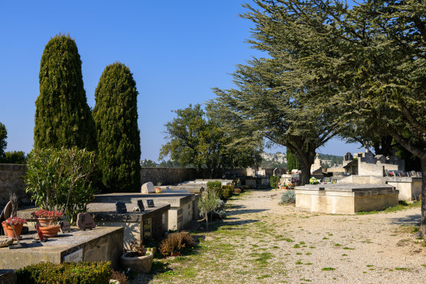 一个阳光明媚的日子里，普罗旺斯的Les Baux de Provence公墓图片下载