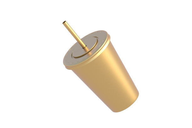 金色苏打杯孤立在白色背景。三维渲染图片下载