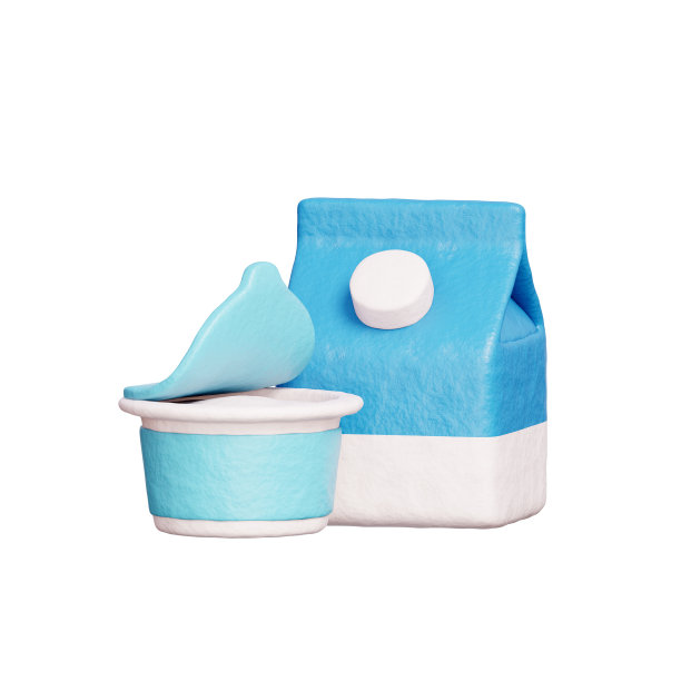 牛奶和酸奶，市场杂货店和超市，食品，购物和送货服务，3D渲染。图片下载