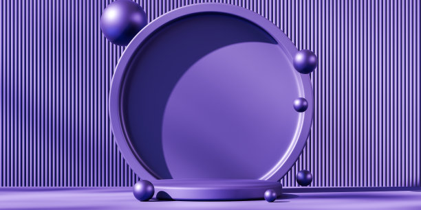 空的紫色大理石圆形平台裙台与气泡匹配的背景。完美彰显独家商品干净的设计。广告活动视觉营销图片下载