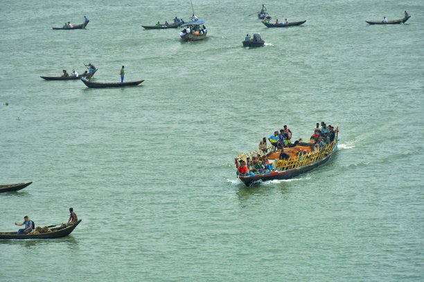 用船在繁忙的河道中运送牲畜图片下载