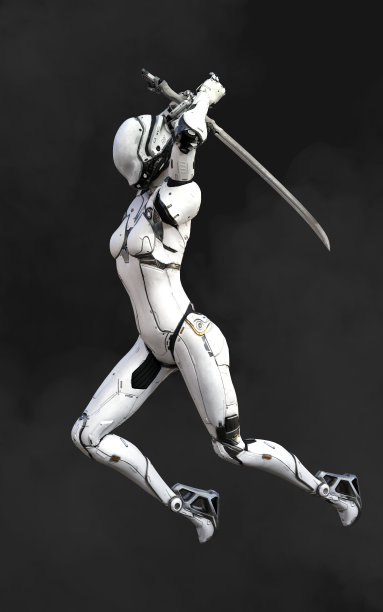 半机械人忍者服姿态与剪辑路径。图片下载