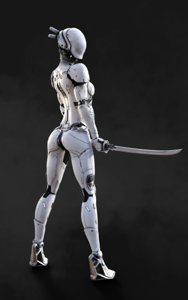 半机械人忍者服姿态与剪辑路径。图片下载