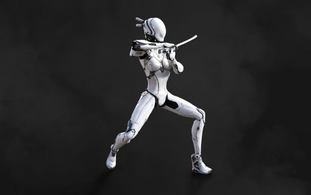 半机械人忍者服姿态与剪辑路径。图片下载