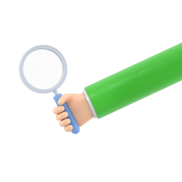 卡通手势图标模型。商人手里拿着放大镜。检查，探索，缩放，审查，审计，分析概念，白底3D渲染。图片下载