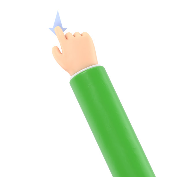 卡通手势图标模型。触摸屏手势线图标。3D插图手触摸按钮向下滑动卡通人物手。白色背景的3D渲染。图片下载