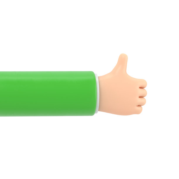 卡通手势图标模型。商人的手竖起大拇指，白色背景的3D渲染。图片下载