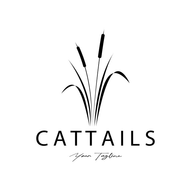 香蒲或河芦苇草植物标志设计，水生植物，沼泽，野草矢量图片下载