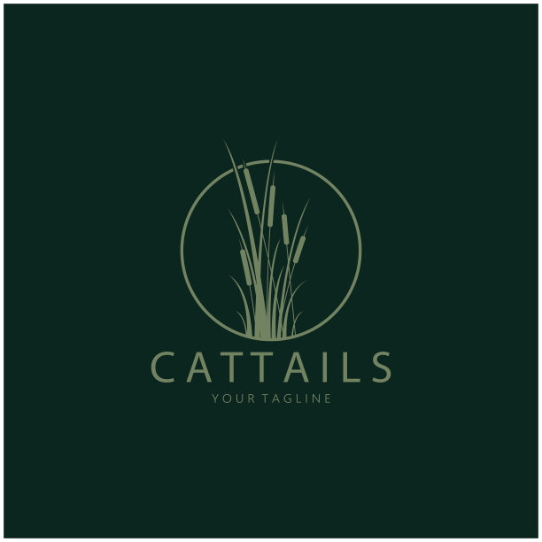 香蒲或河芦苇草植物标志设计，水生植物，沼泽，野草矢量图片下载