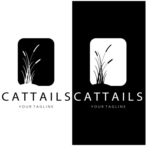 香蒲或河芦苇草植物标志设计，水生植物，沼泽，野草矢量图片下载