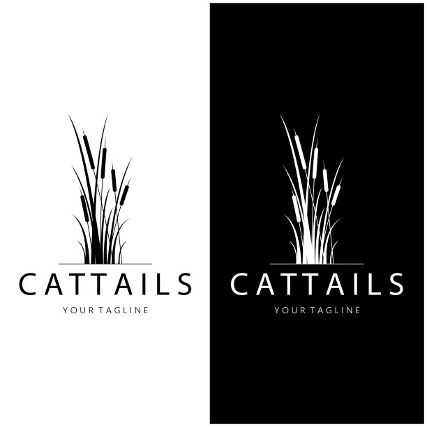 香蒲或河芦苇草植物标志设计，水生植物，沼泽，野草矢量图片下载
