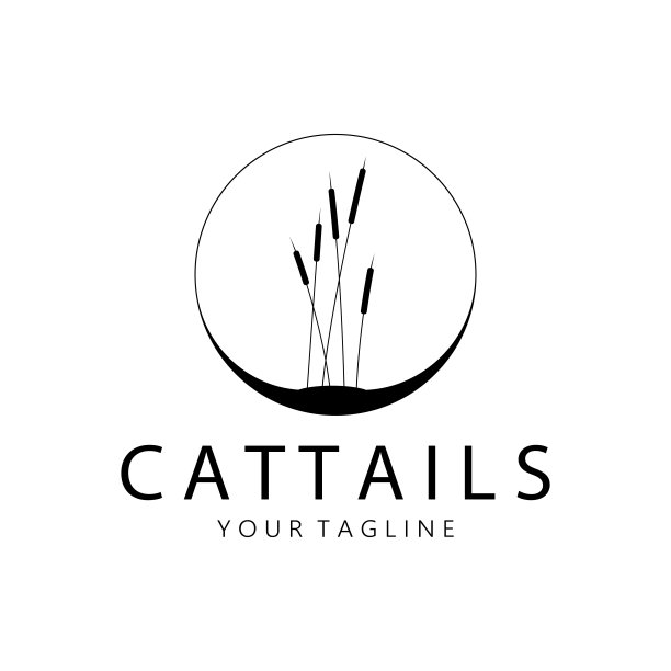 香蒲或河芦苇草植物标志设计，水生植物，沼泽，野草矢量图片下载