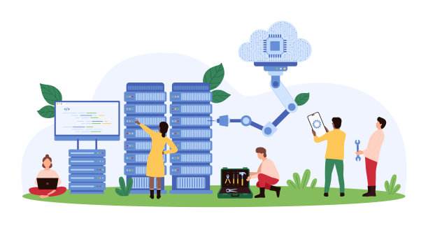 服务器机房采用云技术概念。图片下载