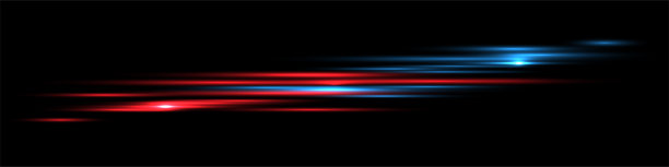 红色和蓝色光束具有闪光效果。抽象动态现实矢量插图孤立的黑色背景。现代设计插图中传达速度、运动、能量的概念图片下载
