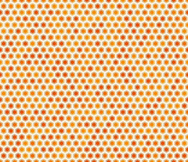 六边形矢量模式。六边形粗体马赛克单元，有填充和内部实体单元。橙色色调。六边形的形状。无缝模式。可平铺矢量插图。图片下载