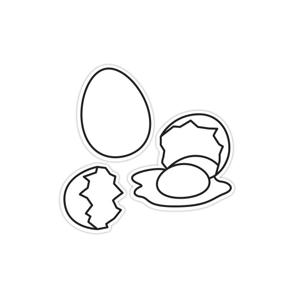 矢量插图全蛋，破裂的鸡蛋和蛋黄落在白色背景黑色和白色绘图为孩子们学习根据图片着色。图片下载