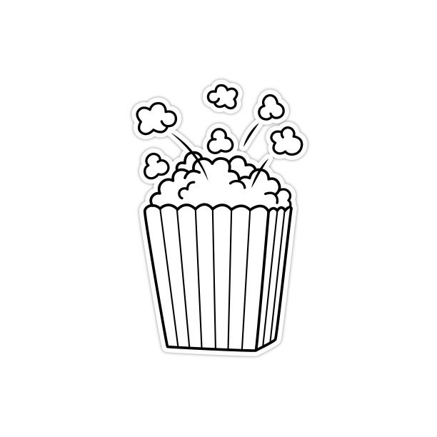 经典的红色和黄色条纹爆米花桶爆炸与美味的黄油爆米花黑白图纸矢量插图为孩子们学习根据图片着色。图片下载