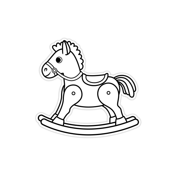 一个经典的儿童摇马玩具与棕色的身体和绿色的摇椅，提供富有想象力的游戏黑白绘画小时为孩子们学习根据图片着色。图片下载