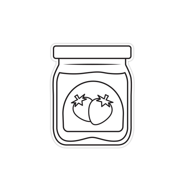矢量插图的玻璃罐与草莓果酱和标签显示草莓黑白图纸为孩子们学习根据图片的颜色。图片下载