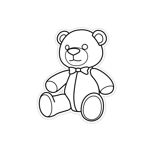 一个可爱的泰迪熊与红色领结优雅地坐在白色背景的矢量插图。散发着纯真和陪伴的黑白绘画，让孩子们根据图片学习上色。图片下载