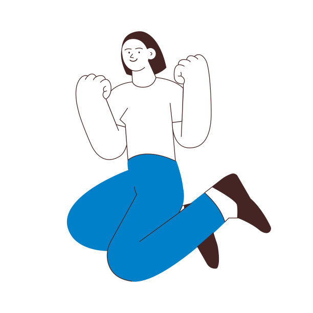 快乐的企业女员工在空中跳跃，愉快地孤立在白色背景上。黑白现代平面矢量插图。社交媒体概念。图片下载