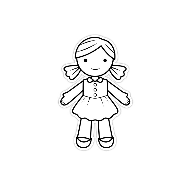 矢量插图一个迷人的卡通娃娃与火红的头发和绿色的衣服愉快地摆姿势，散发着天真和顽皮的白色背景黑色和白色绘图，让孩子们学习根据图片上色。图片下载