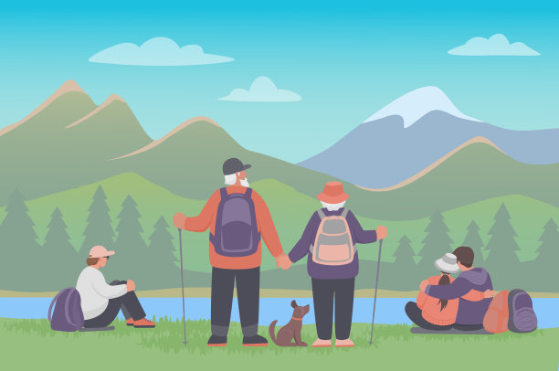 旅行者男女都喜欢山景图片下载