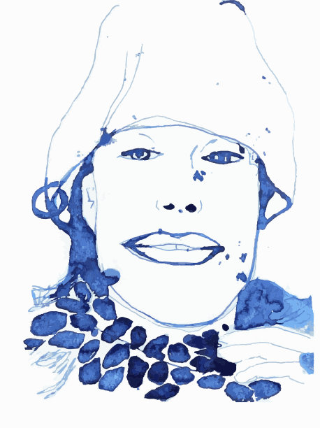 穿着巴拿马裙，脖子上挂着葡萄的女孩，极简主义插画图片下载