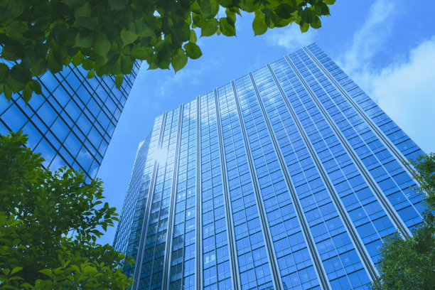 办公楼和绿树图片下载