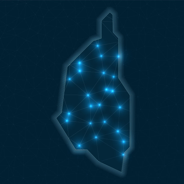 卡帕斯岛网络图。岛屿的抽象几何地图。数字连接和电信设计。发光的互联网网络。艺术矢量插图。图片下载