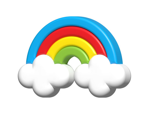 彩虹与云图标3d，表情符号彩虹可爱的消息社交图片下载