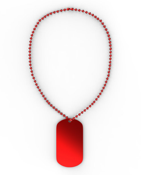 空白金属银挂件徽章军事链模板。狗牌上的花边军队金属令牌。图片下载