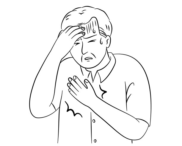 一位老人在画画时头痛、出汗、胸痛。图片下载