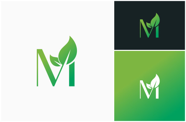 字母M叶绿色新鲜生态自然自然叶有机矢量设计插图图片下载