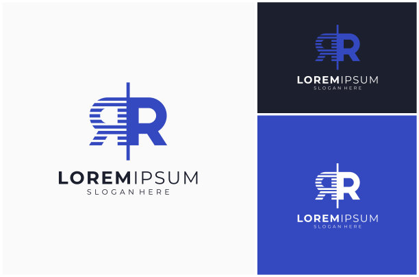 首字母RR镜面反射几何线阴影矢量设计插图图片下载