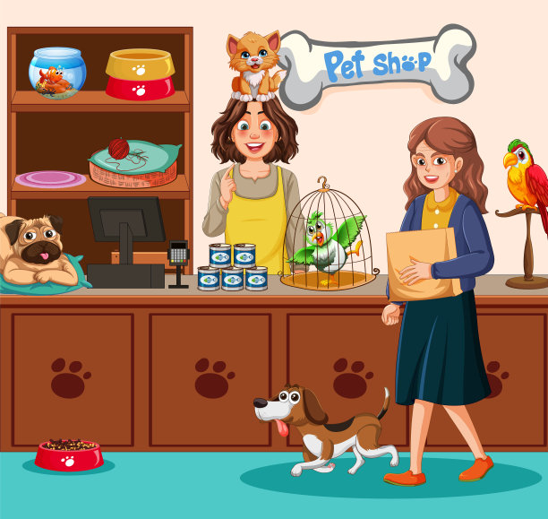 宠物店里的顾客和宠物图片下载
