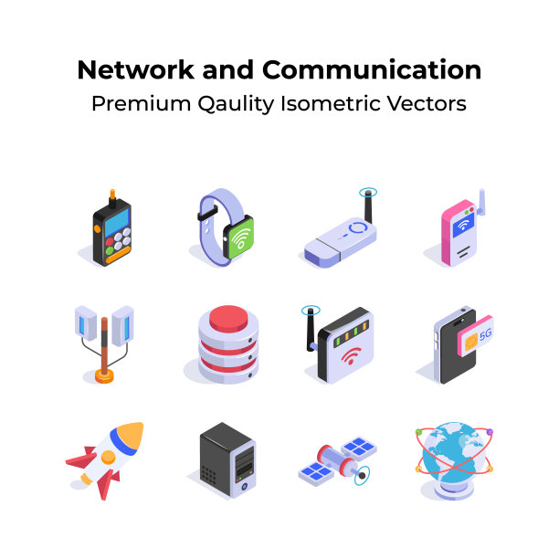 网络和通信等距图标集在时尚的设计风格。图片下载